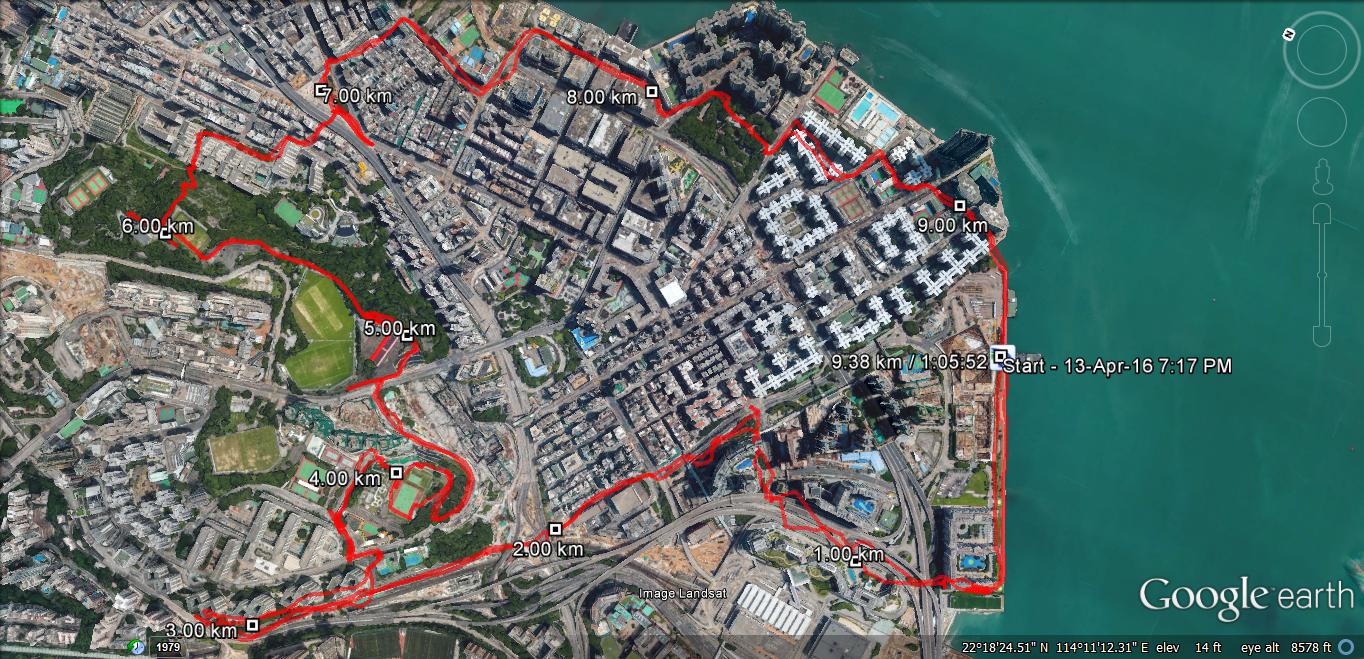 Hung Hom 160413 9.38km 65mins